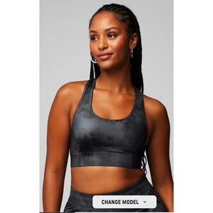 L Fabletics ON-THE-GO SPORT BRA Medium‎ Impact Medium ONYX SMUDGE Black Gray